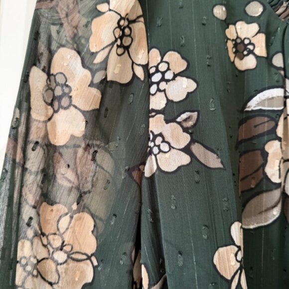 NWT Ann Taylor Factory Long Sleeved Dark Green Floral Tie Dress sz Small Petite - Picture 3 of 11